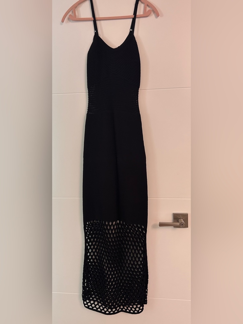 House of Harlow 1960 Black Knit Maxi Dress with Mesh Hem
